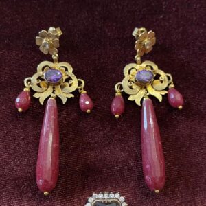 Pendientes jade rojo y amatistas