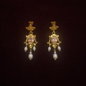 Pendientes plata dorada, rosa de francia y perlas