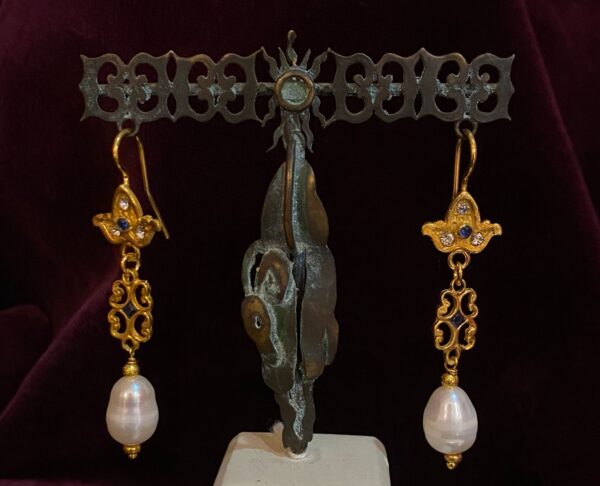 Pendientes plata dorada y perla barroca