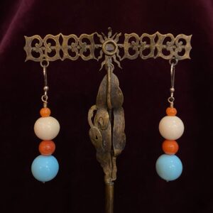 Pendientes de coral fino, turquesas y hueso